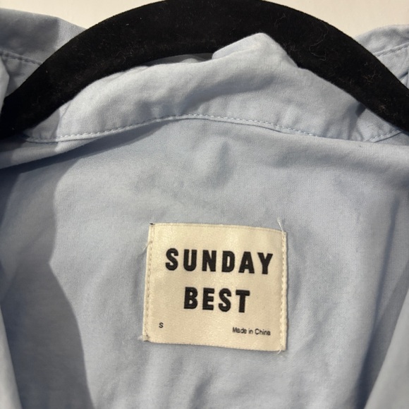 Sunday Best Aritzia Small Light Blue Cropped Button Down Shirt Short Sleeve Top - Picture 9 of 13